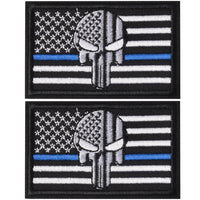 2 Pieces Dead Skull USA American Flag Blue Line Tactical Morale Hook & Loop Patch
