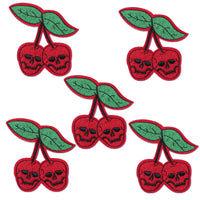 5Pcs Red Cherry Ghost Skeleton Skull Embroidered Iron on Patch for Clothes, Iron-on Patches / Sew-on Appliques Patches for Clothing, Jackets, Backpacks, Caps, Jeans
