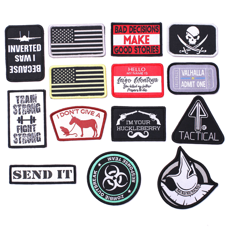 14 Pieces Bad Decisions US Flag Pirate Molon Labe EMT Tactical Morale Patch Full Embroidery Military Patch Set