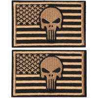 2 Pieces Dead Skull USA American Flag Tactical Morale Hook & Loop Patch, Dersert Gold