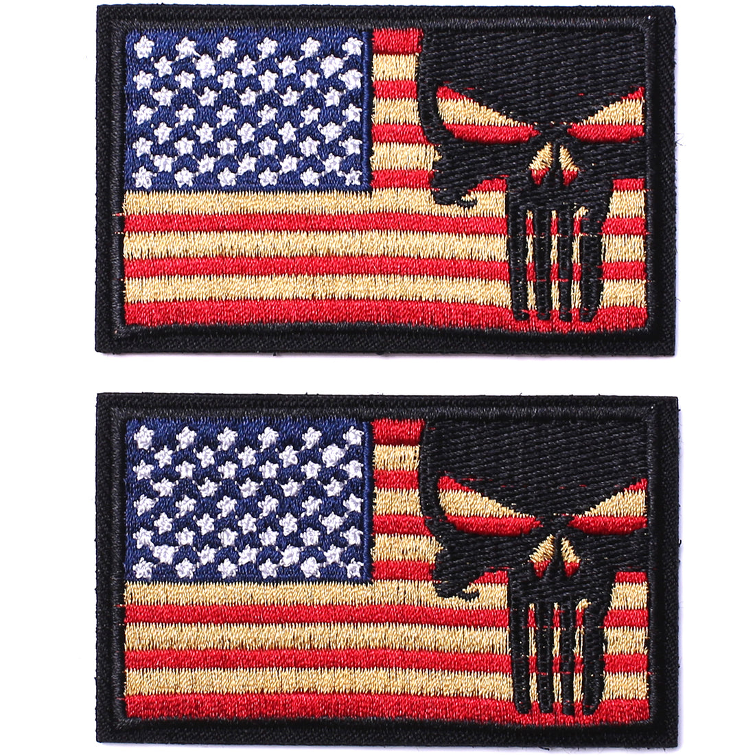 2 Pieces Dead Skull USA American Flag Tactical Morale Hook & Loop Patch, Gold Stars
