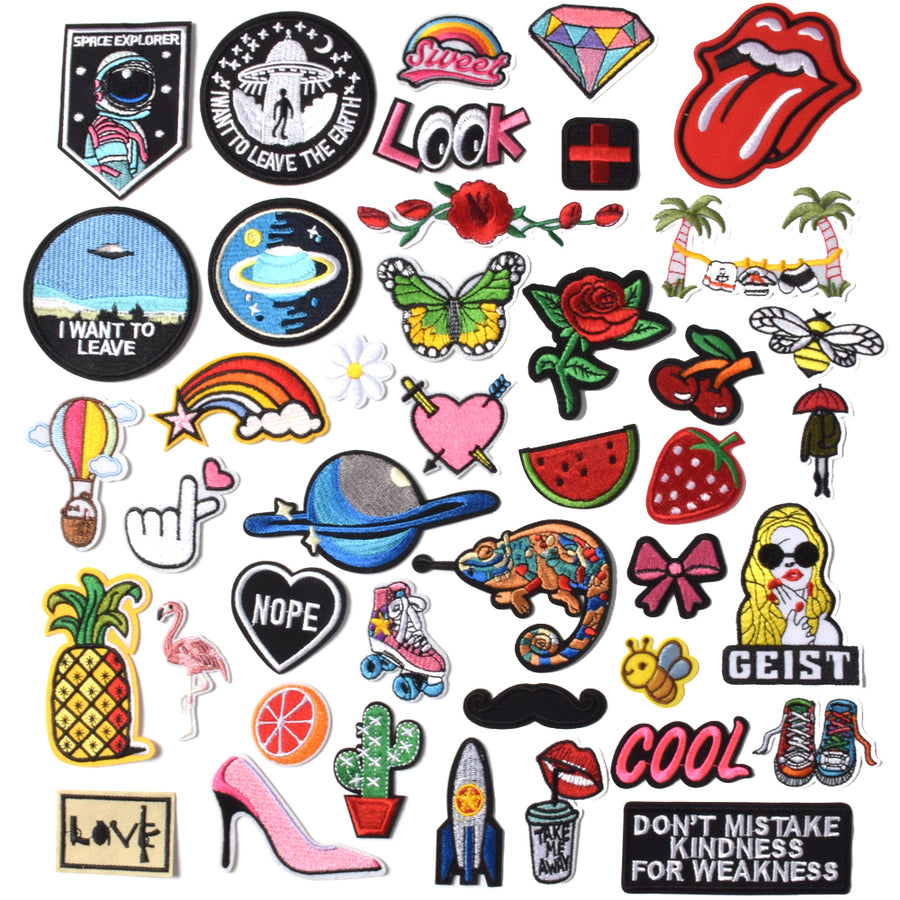 Embroidered Iron on Patches, Cute Sewing Applique for Jackets, Hats, Backpacks, Jeans, DIY Accessories, (42pcs)