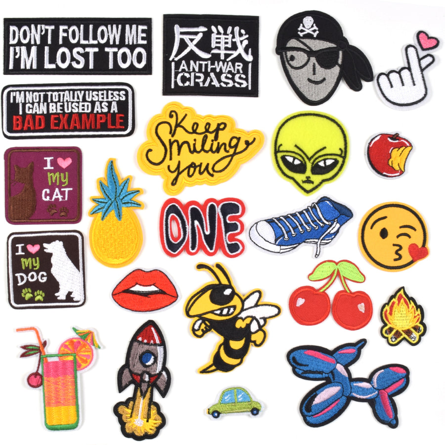 Words Slogan Cool Embroidered Iron on Patches, Cute Sewing Applique for Motorcycle Biker Jackets Jeans Backpacks Caps (22PCS)