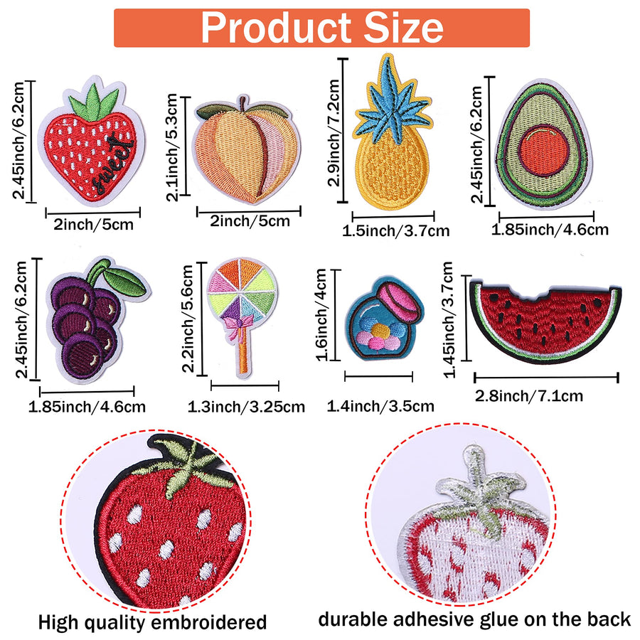 Set of 40 pcs Fruit Embroidered Iron on Patch for Clothes, Iron-on Patches / Sew-on Appliques Patches for Clothing, Jackets, Backpacks, Caps, Jeans