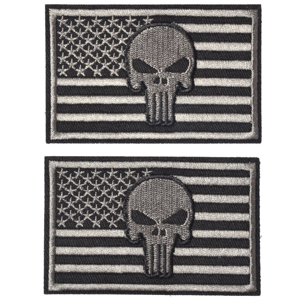 2 Pieces Dead Skull USA American Flag Tactical Morale Hook & Loop Patch