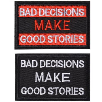 Bad Decisions Make Good Stories Patch, 2 Pack, Embroidered Morale Patches Tactical Funny for Hat Backpack Jackets (Applique Fastener Hook - Loop), Red & Black Color
