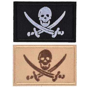 2 Pieces Pirate Skull & Cross Sword Flag Jolly Roger Tactical Morale Embroidery Patch Military for Tactical Gear