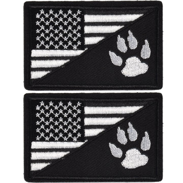 2Pcs Tactical US Flag with Tracker Paw Patriot Patches, Milltary Embroidered Applique Morale Hook & Loop Patch