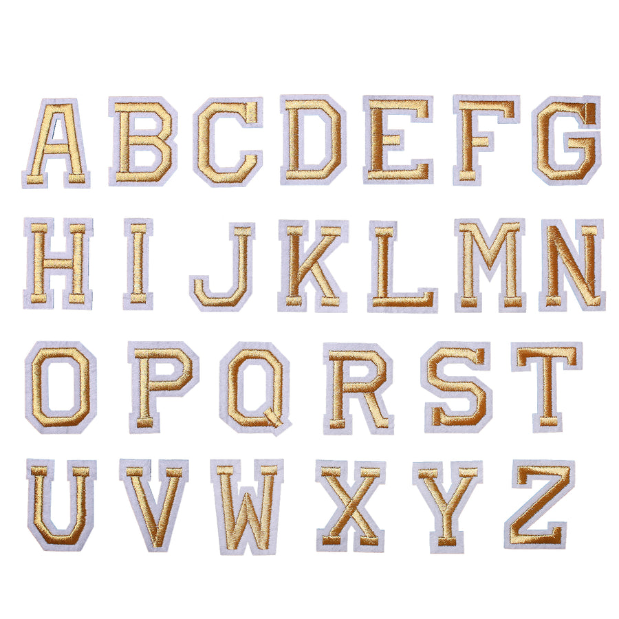 Iron on Sew on Letter Patches for Clothes, 26pcs Alphabet A to Z, Classic Gold