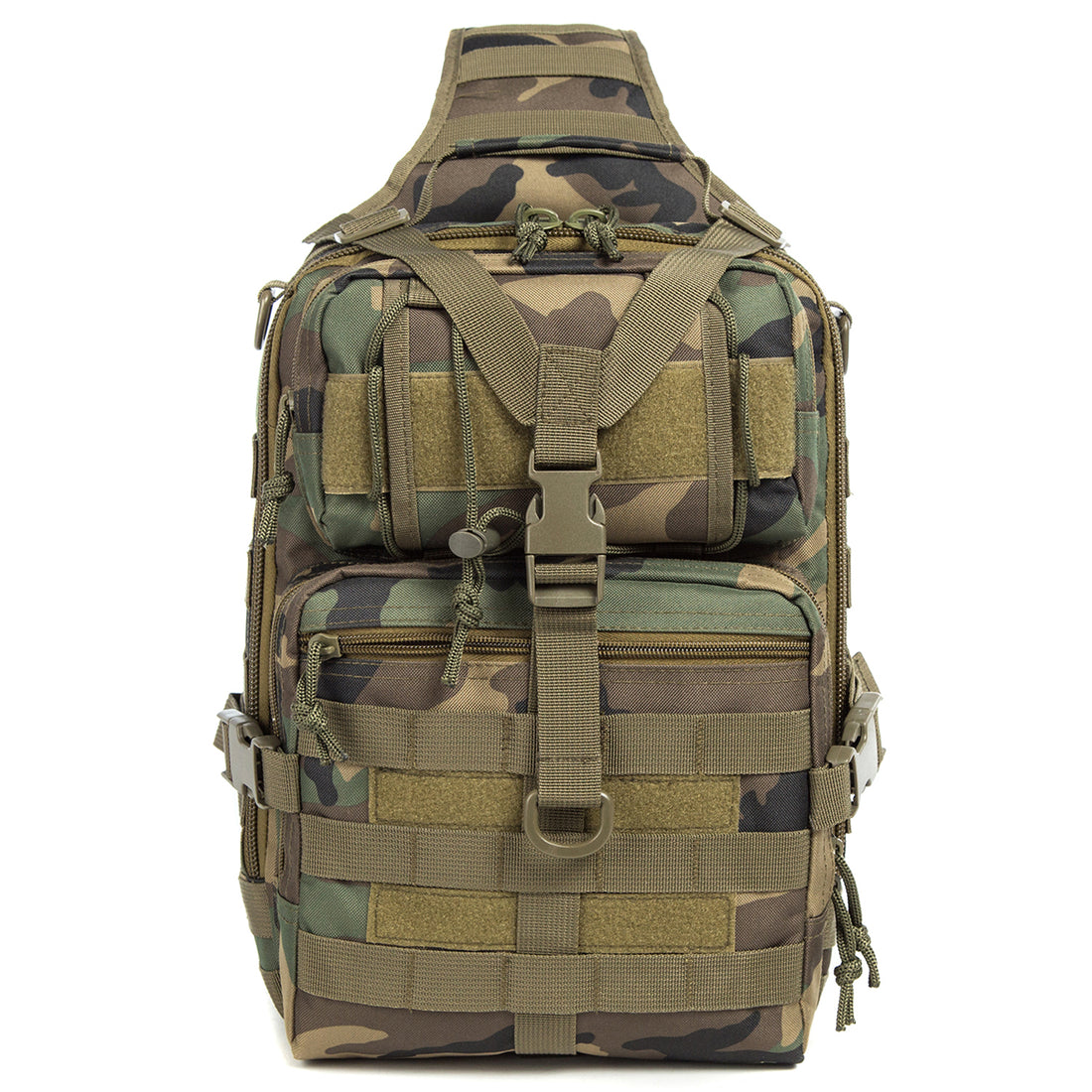 J.CARP Tactical EDC Sling Bag Pack, Military Rover Shoulder Molle Backpack, with USA Flag Patch, Jungle Camouflage