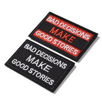 Bad Decisions Make Good Stories Patch, 2 Pack, Embroidered Morale Patches Tactical Funny for Hat Backpack Jackets (Applique Fastener Hook - Loop), Red & Black Color