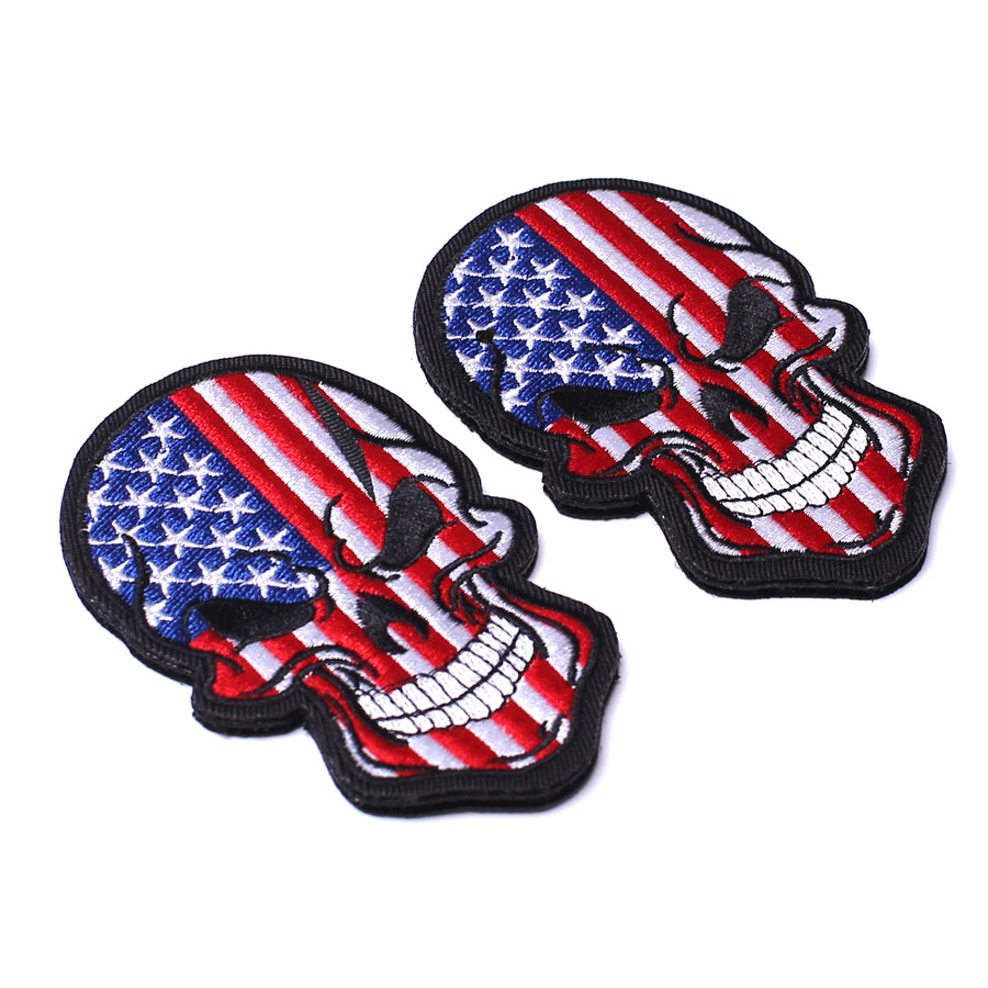 Tactical USA US American Flag Horror Scary Dead Skull Head Skeleton Patch Hook and Loop Embroidered Military Skull Sticker Patch for Biker Moto Jackets Jeans Jersey Pants -3.54x2.36"