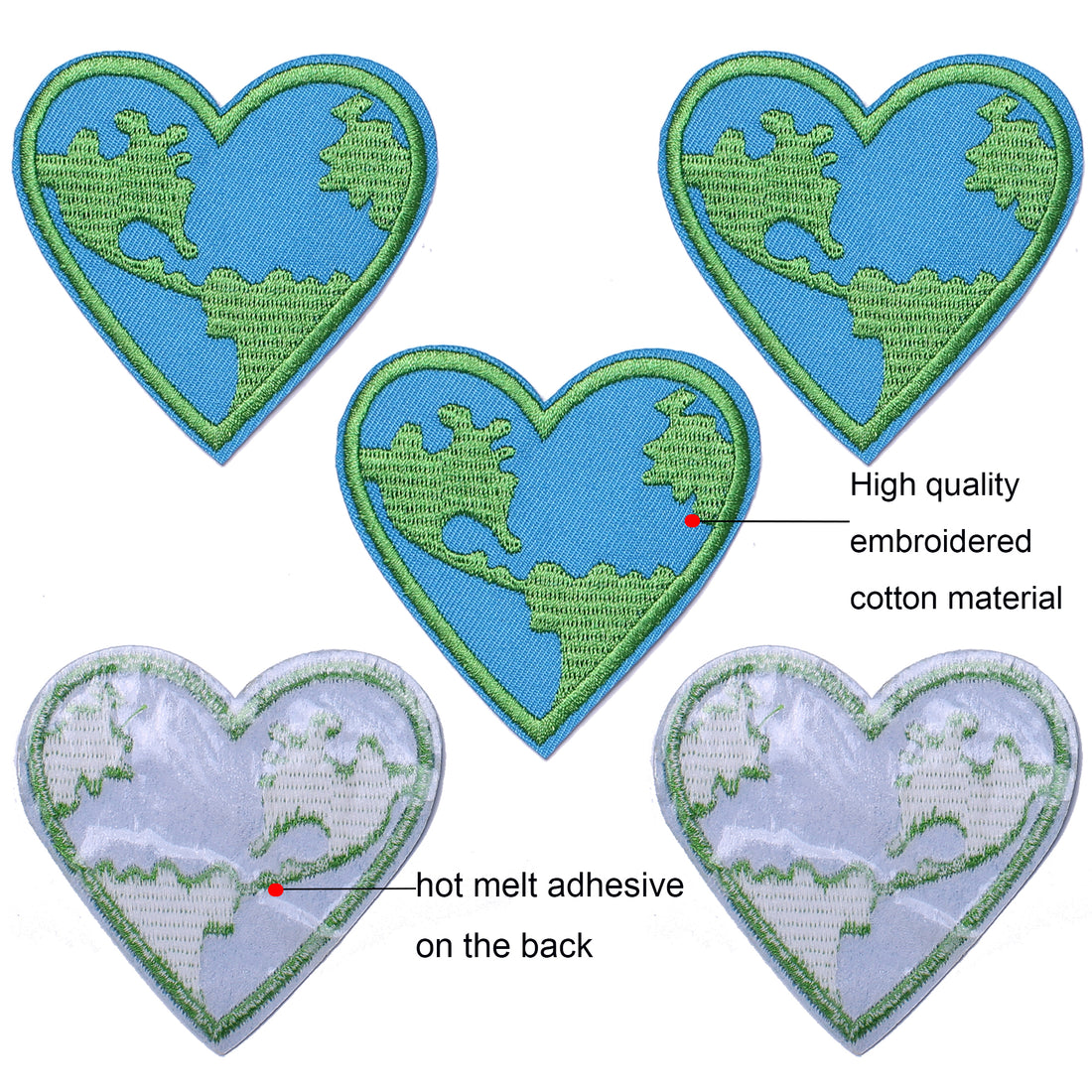 5Pcs Love The Earth Planet Heart Save Nature Save Logo Embroidered Iron on Patch for Clothes, Iron-on Patches / Sew-on Appliques Patches for Clothing, Jackets, Backpacks, Caps, Jeans