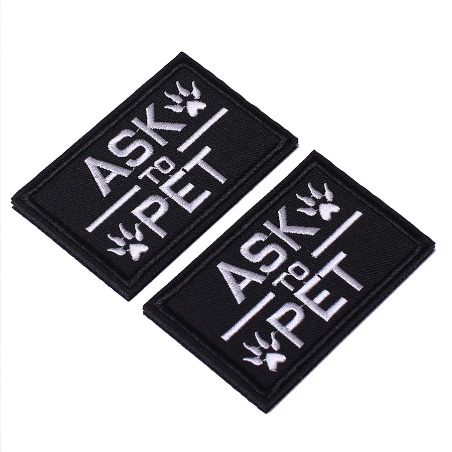 2 Pack Ask to Pet Dog Patches, Tags for Hook and Loop Patches Vests and Harnesses for Dogs, Black