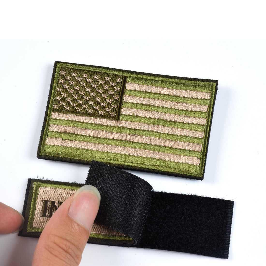 In God We Trust & USA American Flag Patches, Green