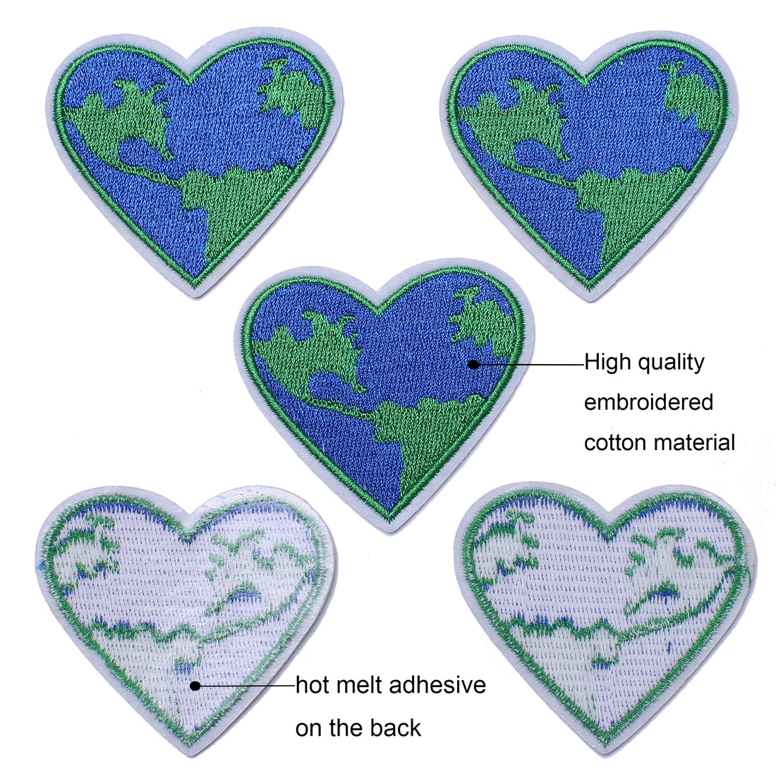 5Pcs Earth Heart Embroidered Iron on Patch for Clothes, Iron-on Patches / Sew-on Appliques Patches for Clothing, Jackets, Backpacks, Caps, Jeans