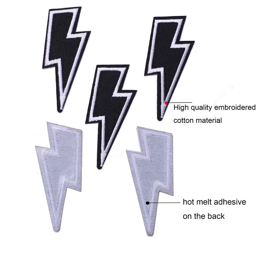 5Pcs Black Lightning Embroidered Iron on Patch for Clothes, Iron-on Patches / Sew-on Appliques Patches for Clothing, Jackets, Backpacks, Caps, Jeans