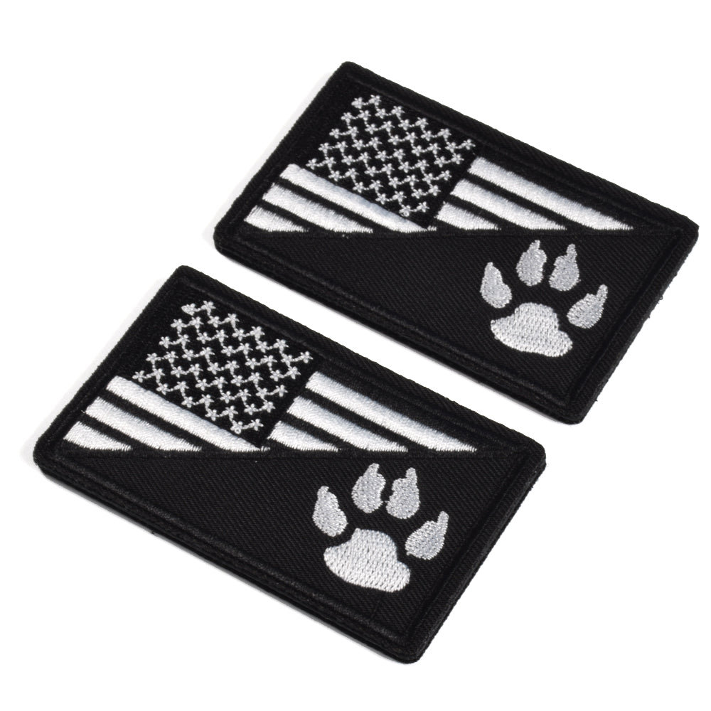 2Pcs Tactical US Flag with Tracker Paw Patriot Patches, Milltary Embroidered Applique Morale Hook & Loop Patch