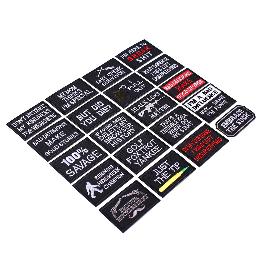 20 Pieces Tactical Morale Embroidery Iron-on Patch Military Funny Patch Full Embroidered Appliques for Tactical Gear
