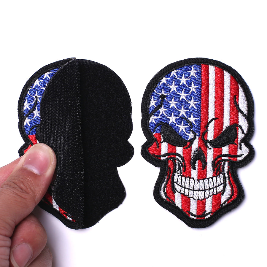 Tactical USA US American Flag Horror Scary Dead Skull Head Skeleton Patch Hook and Loop Embroidered Military Skull Sticker Patch for Biker Moto Jackets Jeans Jersey Pants -3.54x2.36"