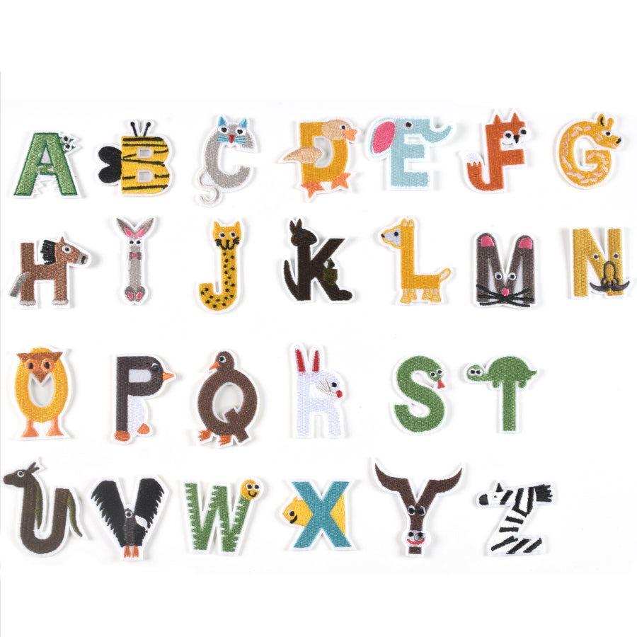 Iron on Sew on Letter Patches for Clothes, 26pcs Alphabet A to Z, Animals