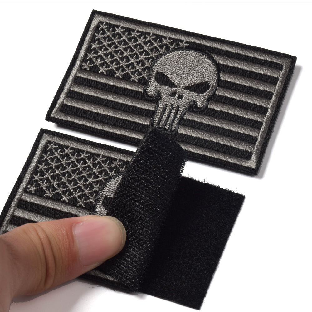 2 Pieces Dead Skull USA American Flag Tactical Morale Hook & Loop Patch