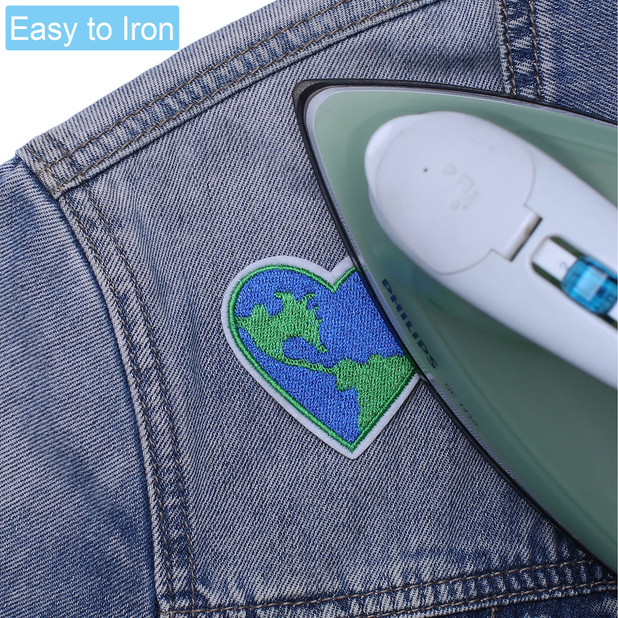 5Pcs Earth Heart Embroidered Iron on Patch for Clothes, Iron-on Patches / Sew-on Appliques Patches for Clothing, Jackets, Backpacks, Caps, Jeans