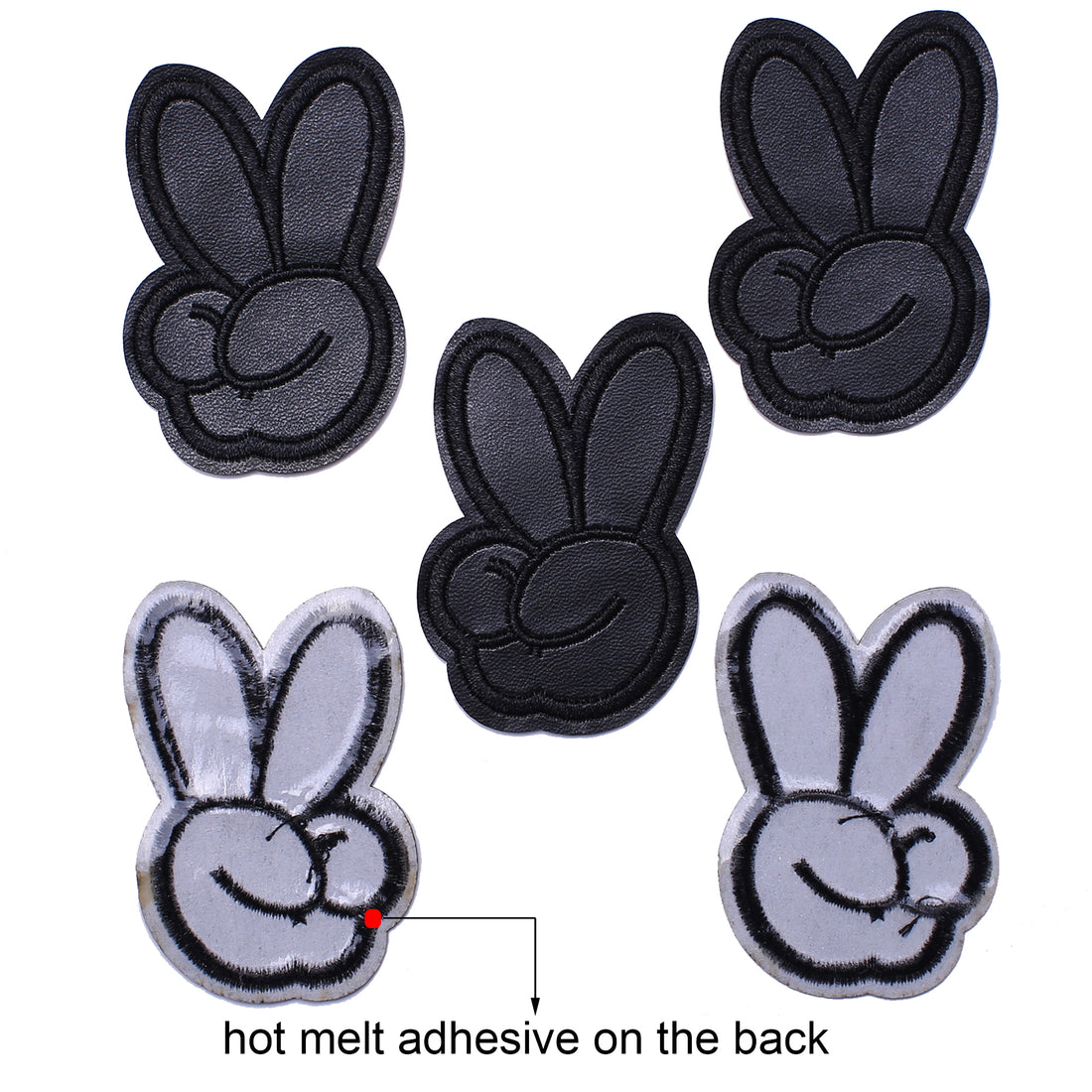 5Pcs Two Fingers Peace Victory Sign Embroidered Iron on Patch for Clothes, Iron-on Patches / Sew-on Appliques Patches for Clothing, Jackets, Backpacks, Caps, Jeans