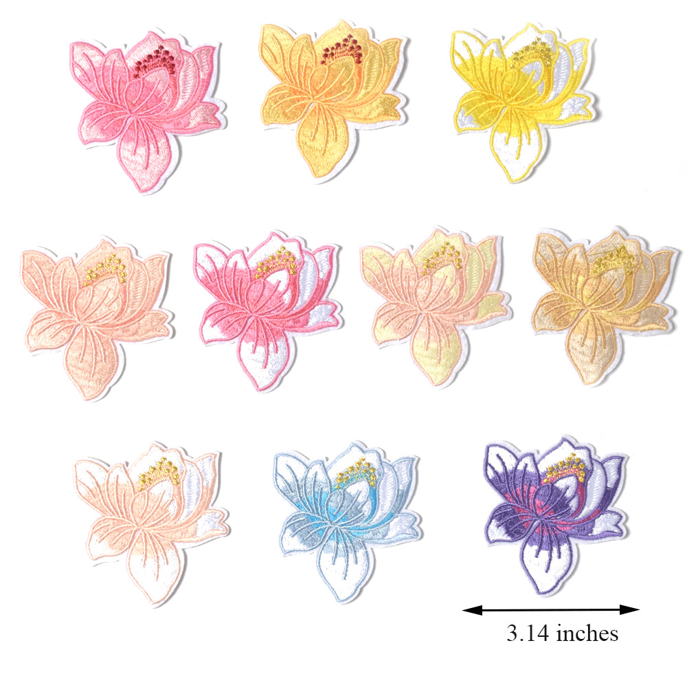 Embroidered Iron on Patches, Cute Sewing Applique for Clothes Dress, 3.14 inch Flowers
