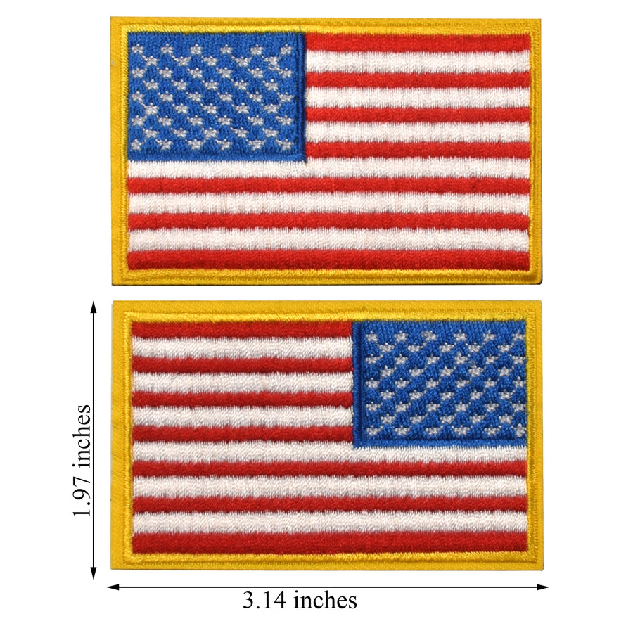 2 Pieces Tactical US American Flag Patch, Military USA United States of America Uniform Emblem Patches, Multitan-Reverse Gold Border