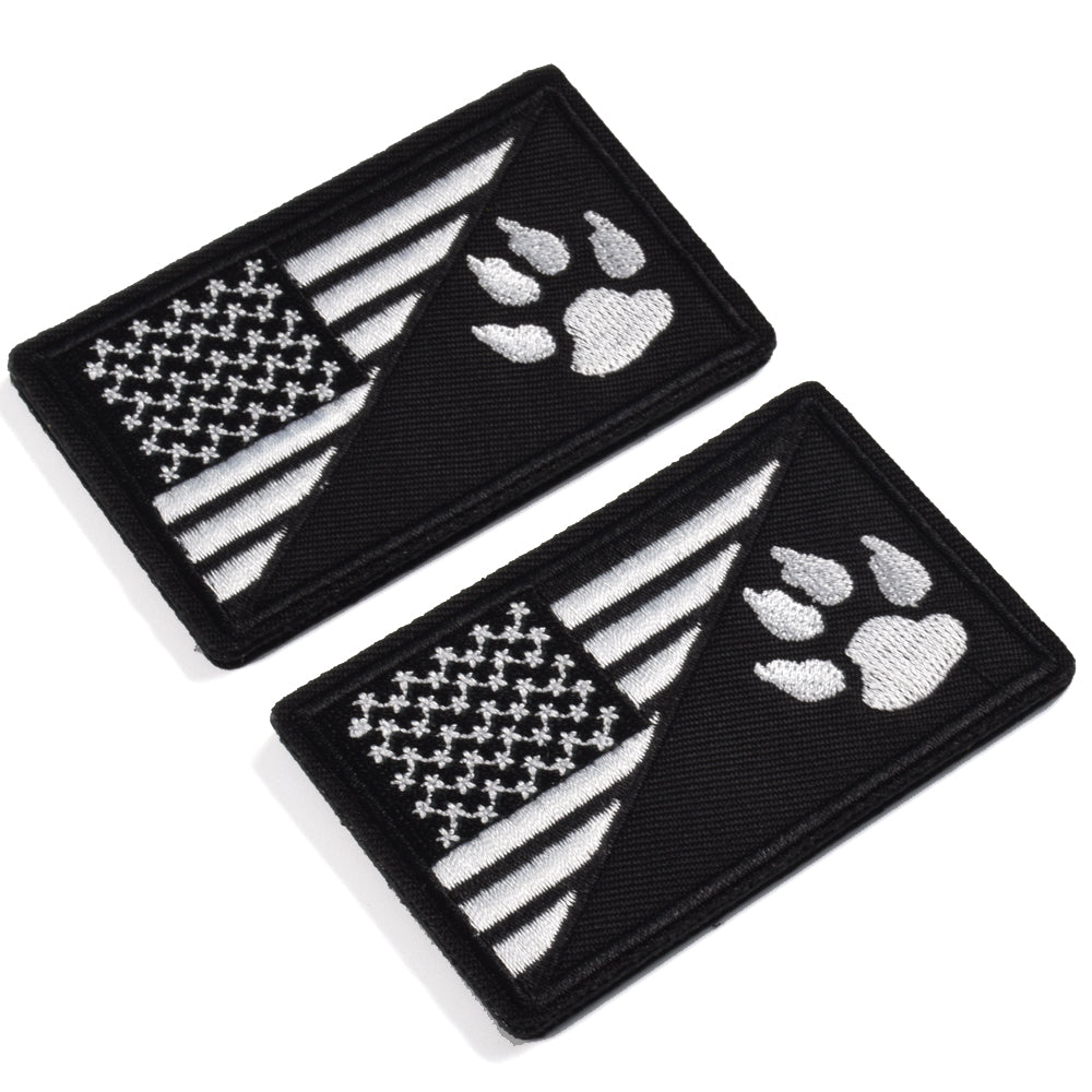 2Pcs Tactical US Flag with Tracker Paw Patriot Patches, Milltary Embroidered Applique Morale Hook & Loop Patch