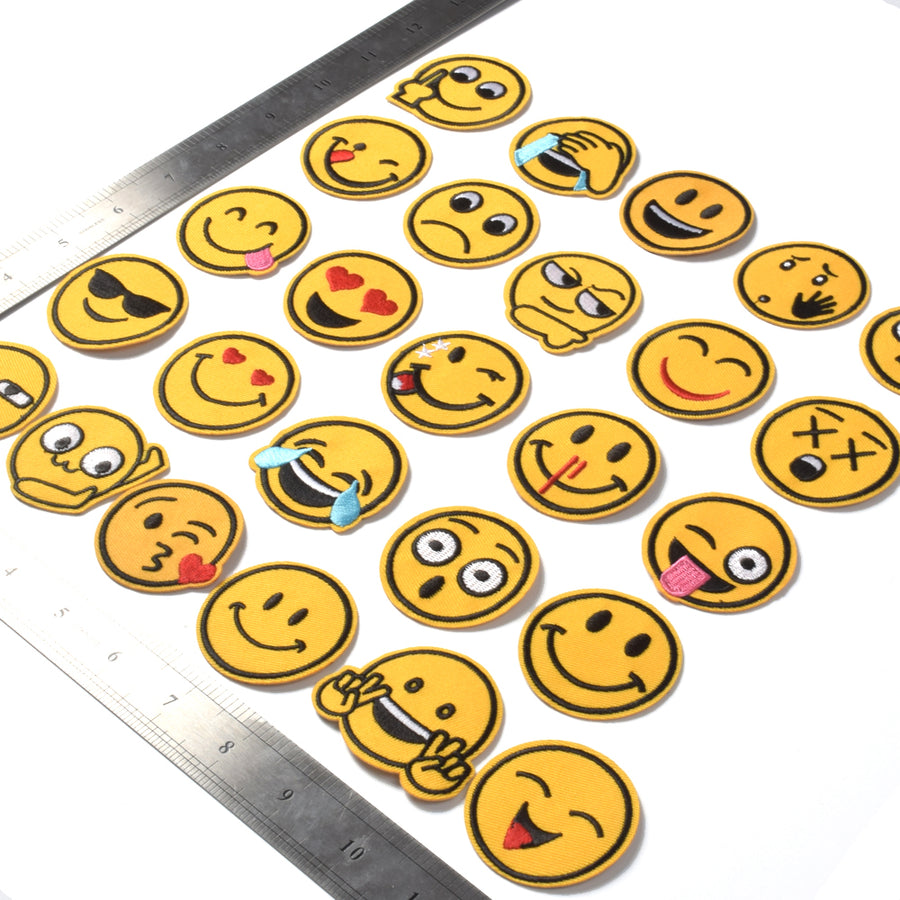 Embroidered Iron on Patches, Cute Sewing Applique for Jackets, Hats, Backpacks, Jeans, DIY Accessories, 26PCS emoj