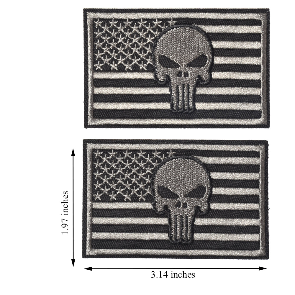 2 Pieces Dead Skull USA American Flag Tactical Morale Hook & Loop Patch