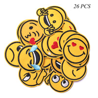 Embroidered Iron on Patches, Cute Sewing Applique for Jackets, Hats, Backpacks, Jeans, DIY Accessories, 26PCS emoj