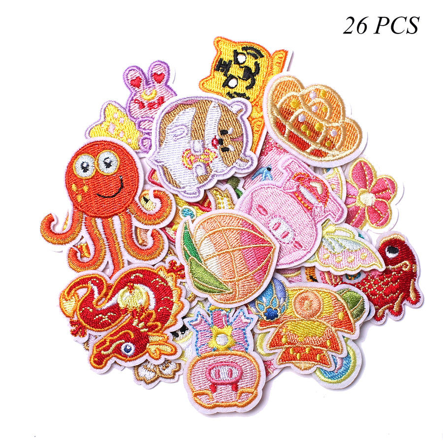 Embroidered Iron on Patches, Cute Sewing Applique for Clothes Dress, 26PCS Cartoon Animals
