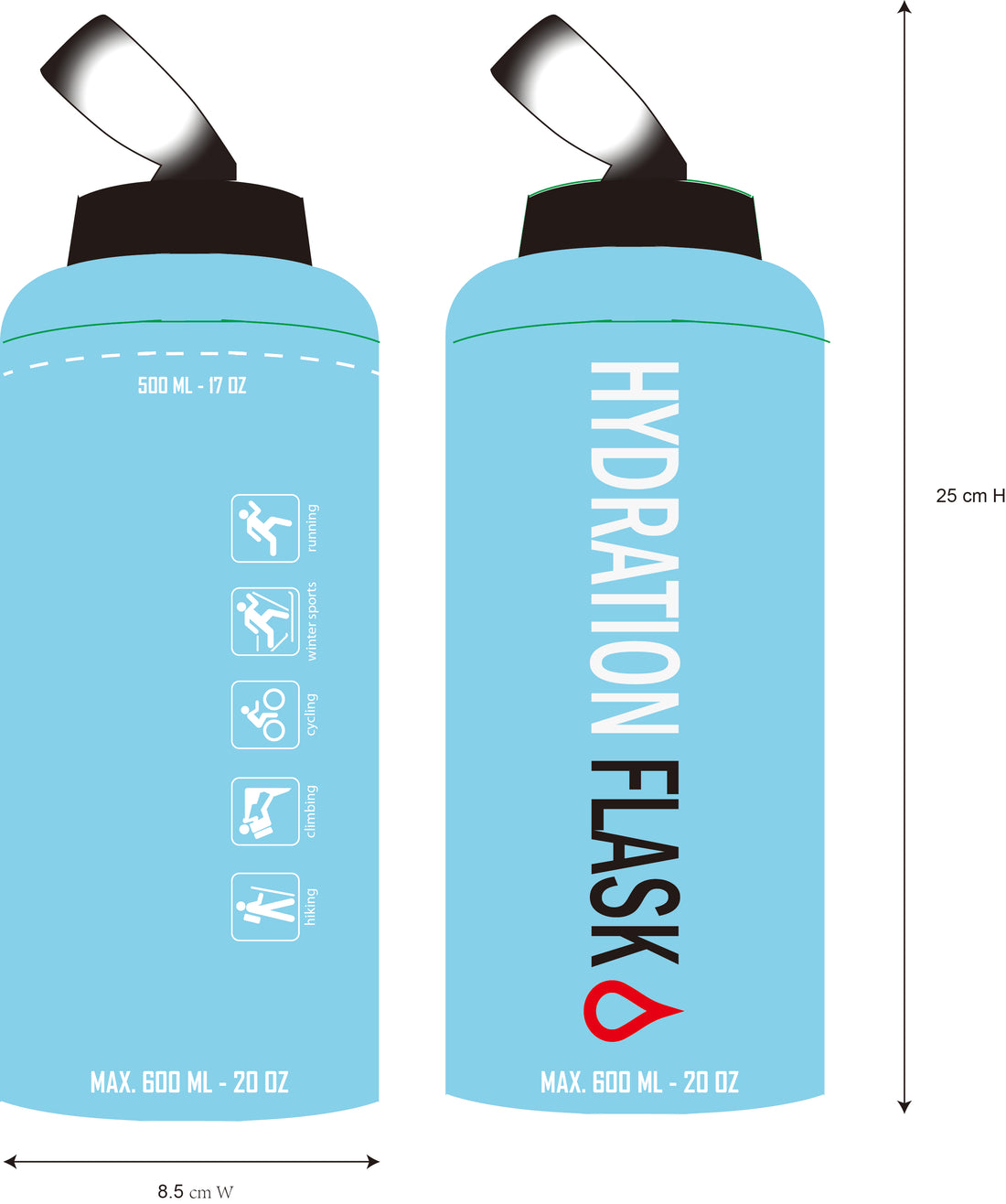 500ML, 600ML Recycable, food-graded, safety collapsible soft flask hydration bottle FDA approved leakproof