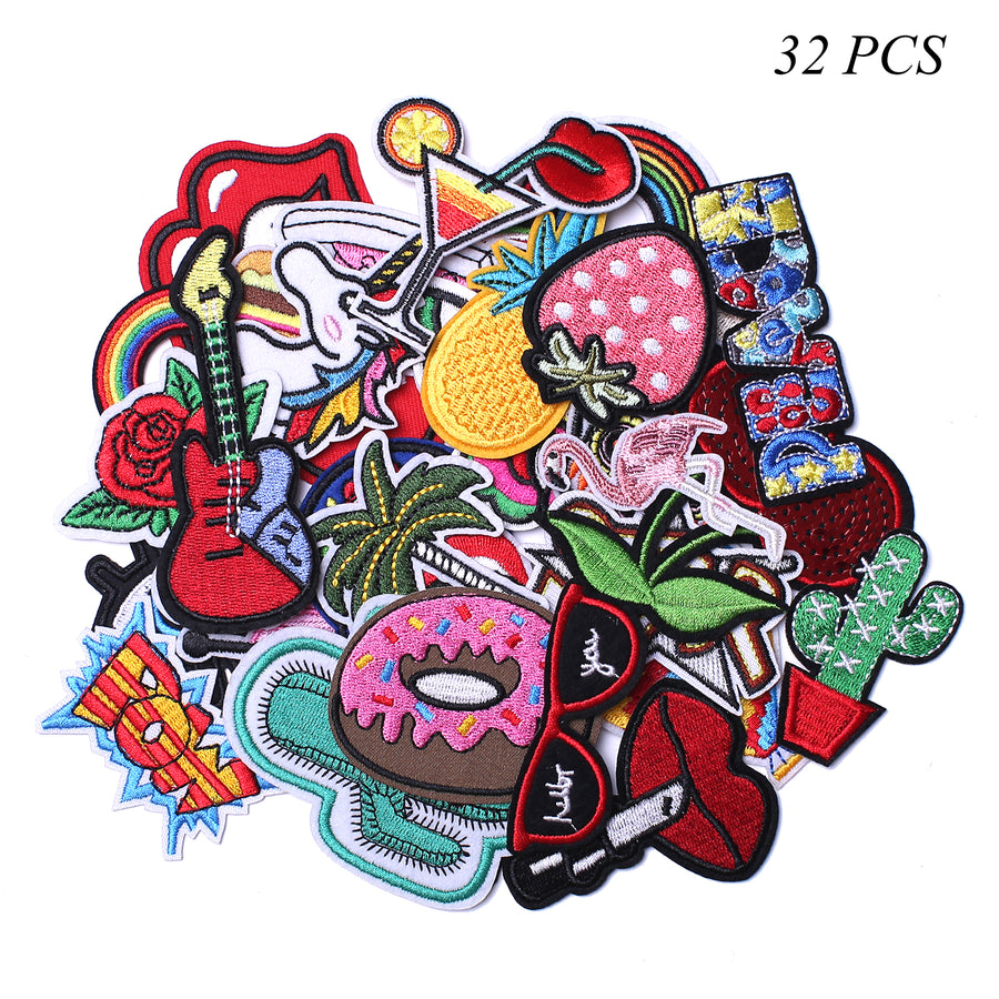 Embroidered Iron on Patches, Cute Sewing Applique for Clothes Dress, Assorted for Girls 32PCS