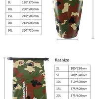 Camouflage 5L, 10L, 15L, 20L, 30L Waterproof Dry Bag, PVC Floating Storage Bag Dry Sack