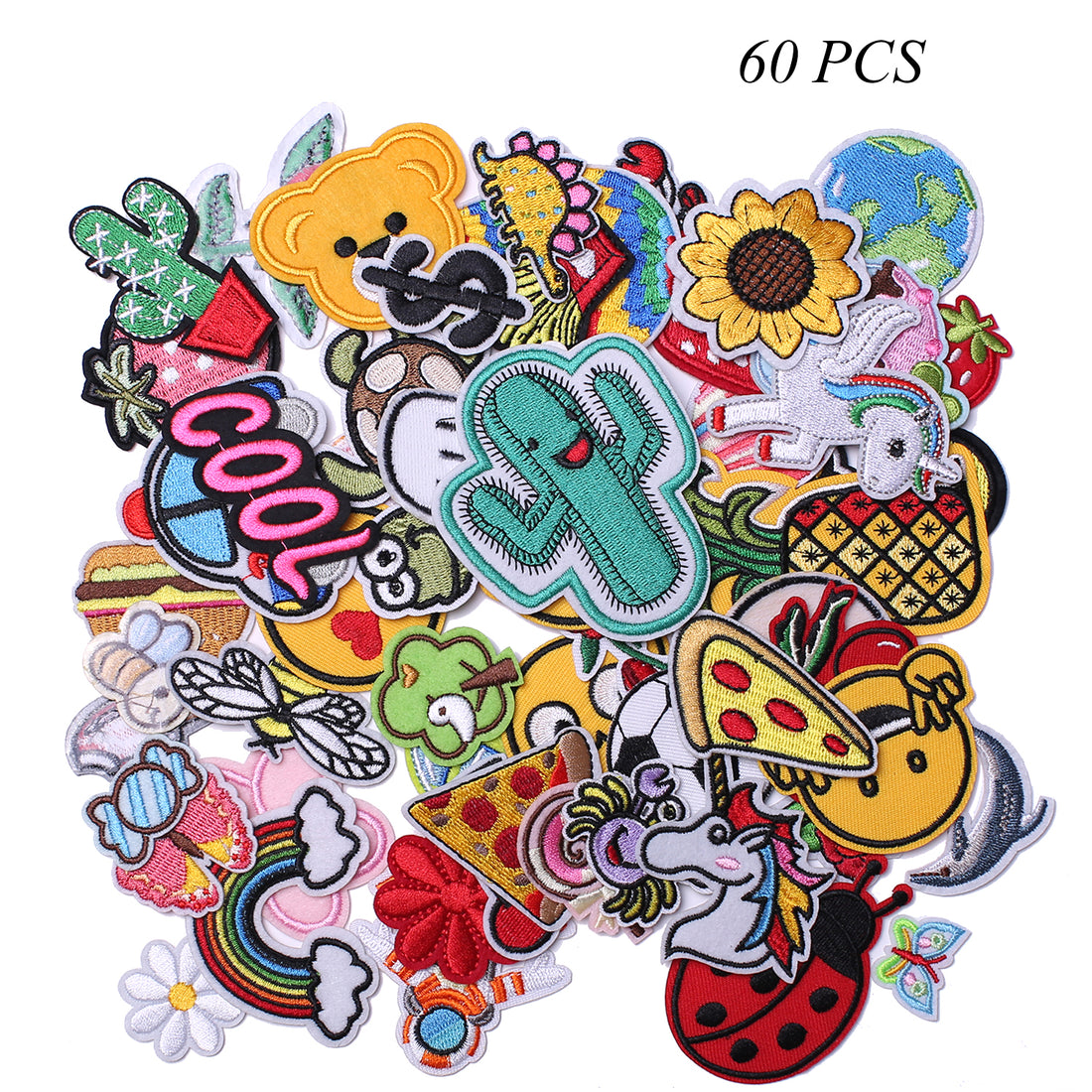 Embroidered Iron on Patches, Cute Sewing Applique for Jackets, Hats, Backpacks, Jeans, DIY Accessories, (60PCS)