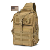 Tactical EDC Sling Bag Pack, Military Rover Shoulder Molle Backpack, with USA Flag Patch, Brown…