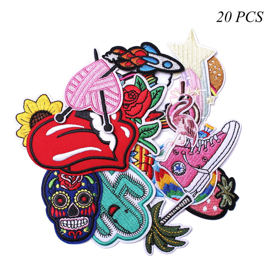 Embroidered Iron on Patches, Cute Sewing Applique for Clothes Dress, 20PCS