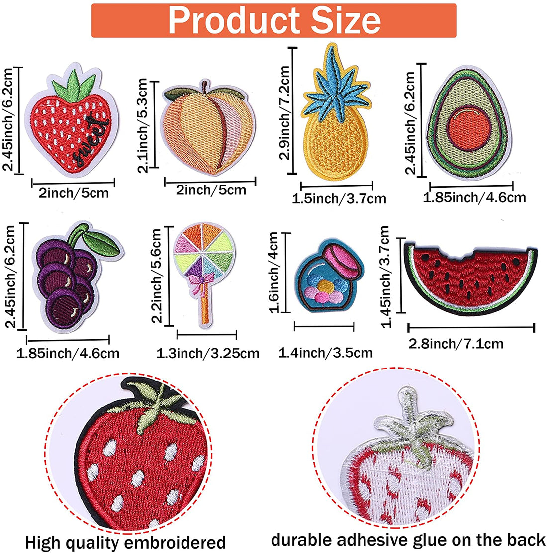 Fruit Embroidered Iron on Patch for Clothes, Iron-on Patches / Sew-on Appliques Patches for Clothing, Jackets, Backpacks, Caps, Jeans