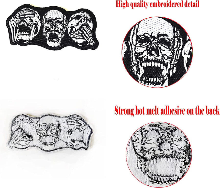 5Pcs See Speak Hear No Evil Skull Skeleton Patches Embroidered Iron on Patch for Clothes, Iron-on Patches / Sew-on Appliques Patches for Clothing, Jackets, Backpacks, Caps, Jeans