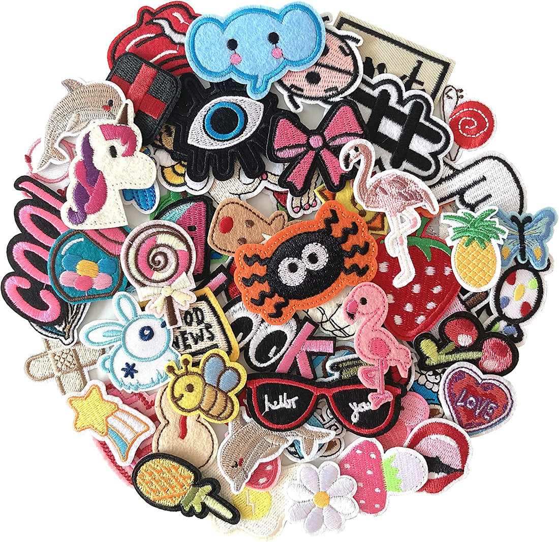 Random Patch Stickers 70Pcs Random Assorted Embroidered Iron on Patches, Cute Sewing Appliqu ...